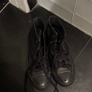 All black leather converse Black High-Top Sneakers